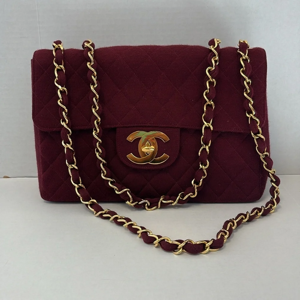 CHANEL Red Canvas Jumbo Bag